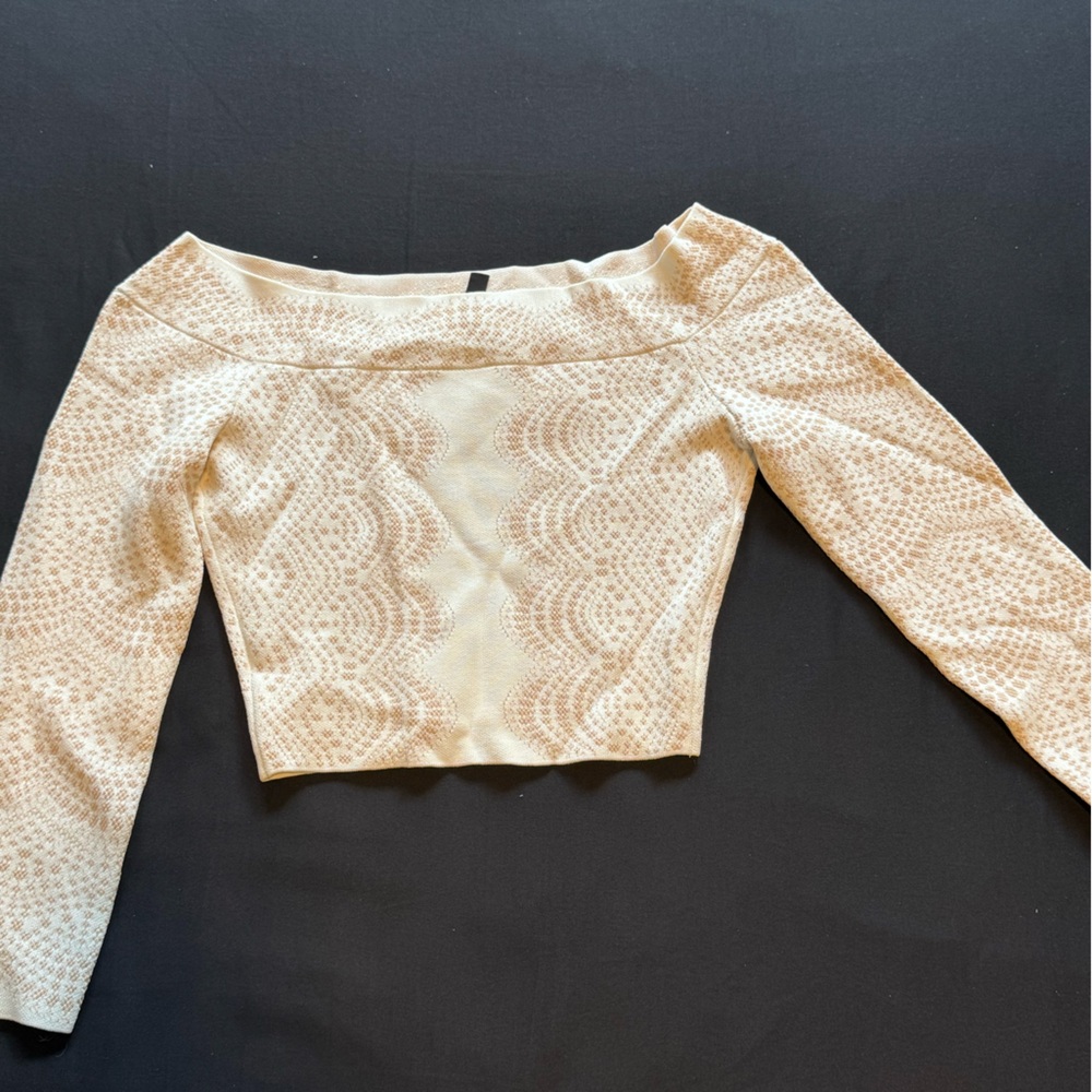 BCBGMaxAzria Cream Crop Off-shouldered Blouse